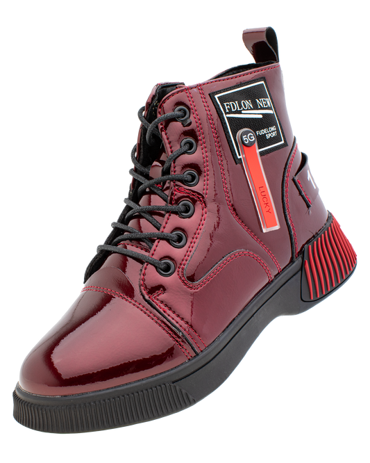Lucky Kids Lace-Up Glossy Ankle Boots