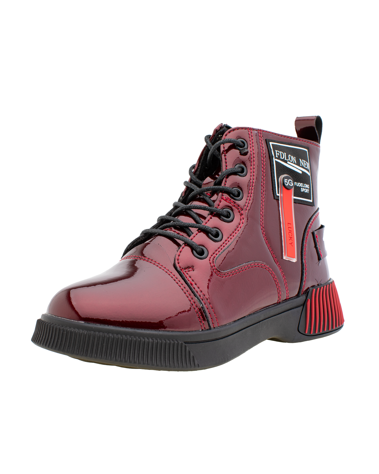 Lucky Kids Lace-Up Glossy Ankle Boots
