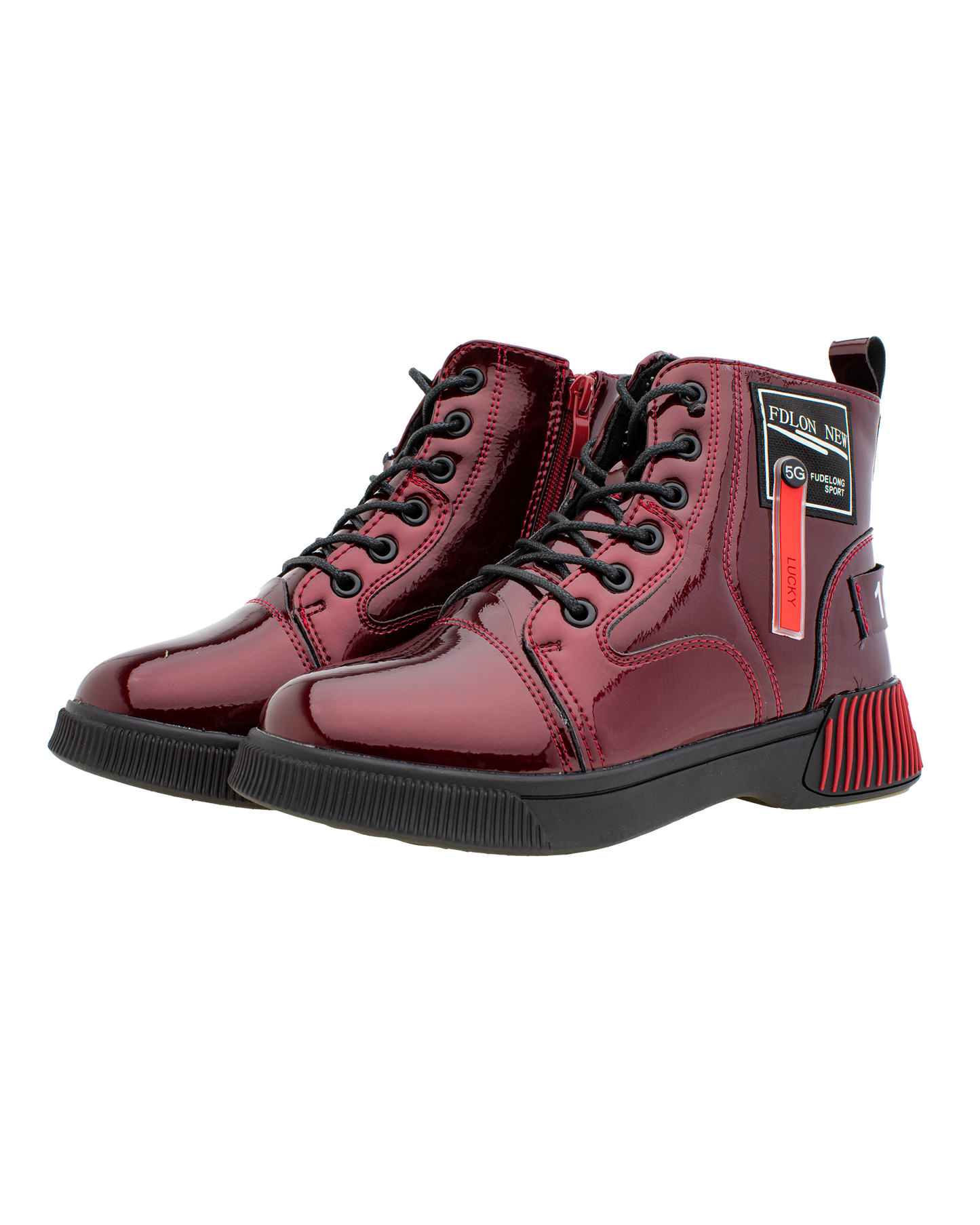 Lucky Kids Lace-Up Glossy Ankle Boots